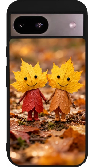 Coque Google Pixel 8a - Silicone rigide noir Autumn 26 Couple of leaves