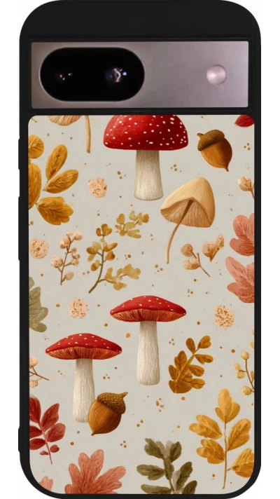Coque Google Pixel 8a - Silicone rigide noir Autumn 26 Mushrooms and leaves