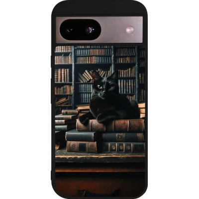 Google Pixel 8a Case Hülle - Silikon schwarz Katze Bücher dunkel