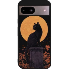 Coque Google Pixel 8a - Silicone rigide noir Halloween 2026 Cat Art Nouveau