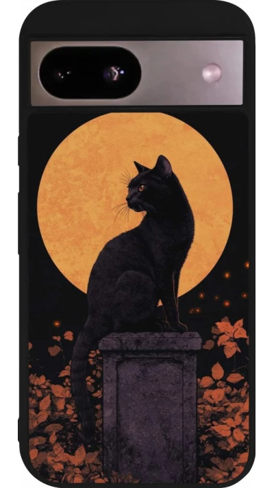 Coque Google Pixel 8a - Silicone rigide noir Halloween 2026 Cat Art Nouveau