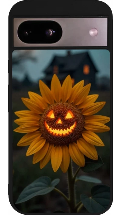 Coque Google Pixel 8a - Silicone rigide noir Halloween 2026 Evil Sunflower