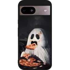 Coque Google Pixel 8a - Silicone rigide noir Halloween 2026 Ghost eating pizza
