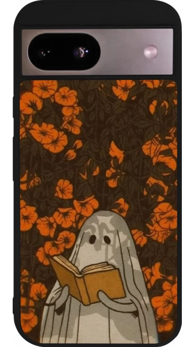 Coque Google Pixel 8a - Silicone rigide noir Halloween 2026 Ghost reading