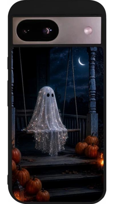Coque Google Pixel 8a - Silicone rigide noir Halloween 2026 Ghost on a swing