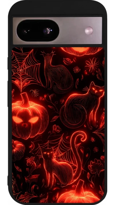 Coque Google Pixel 8a - Silicone rigide noir Halloween 2026 Pattern Halloween