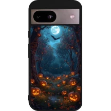Coque Google Pixel 8a - Silicone rigide noir Halloween 2026 Road of Pumpkins