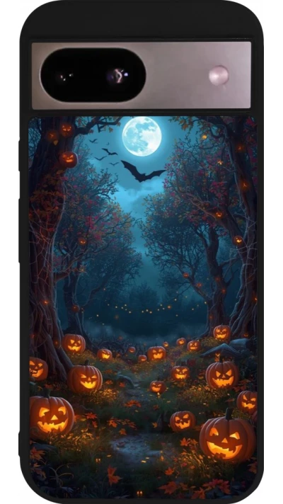 Coque Google Pixel 8a - Silicone rigide noir Halloween 2026 Road of Pumpkins