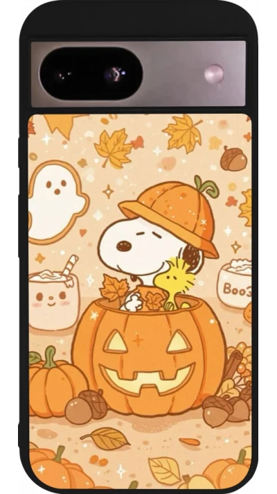Coque Google Pixel 8a - Silicone rigide noir Halloween 2026 Snoopy Halloween