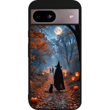 Coque Google Pixel 8a - Silicone rigide noir Halloween 2026 Witch with a cat