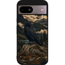 Coque Google Pixel 8a - Silicone rigide noir Linocut Grand Corbeau