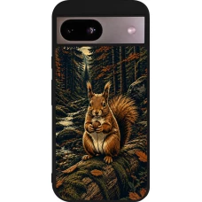 Coque Google Pixel 8a - Silicone rigide noir Linocut Ecureuil