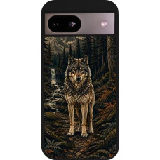 Coque Google Pixel 8a - Silicone rigide noir Linocut Loup