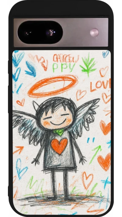 Coque Google Pixel 8a - Silicone rigide noir Little Angel Sketch Love