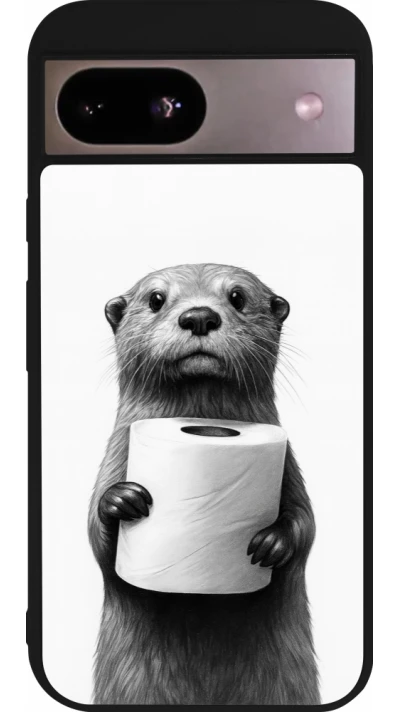 Coque Google Pixel 8a - Silicone rigide noir Loutre papier de toilette