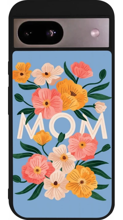 Coque Google Pixel 8a - Silicone rigide noir Mom 2026 Flowers