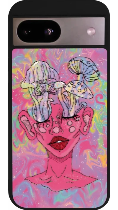 Coque Google Pixel 8a - Silicone rigide noir Psychedelic pink mushroom