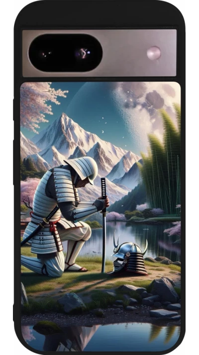Google Pixel 8a Case Hülle - Silikon schwarz Samurai Katana Mond