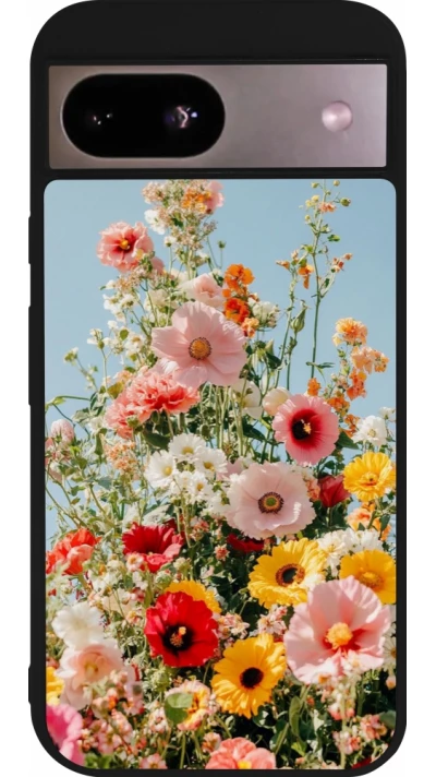 Coque Google Pixel 8a - Silicone rigide noir Spring flowers Spring 2026