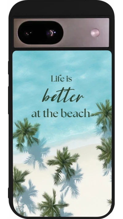 Coque Google Pixel 8a - Silicone rigide noir Summer 2025 Life is better at the beach