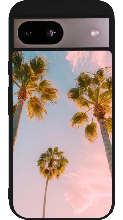 Coque Google Pixel 8a - Silicone rigide noir Summer 2025 Palmiers