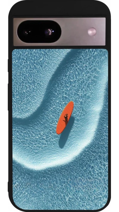 Coque Google Pixel 8a - Silicone rigide noir Orange surf Summer 2026