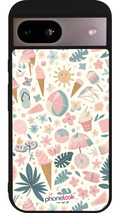 Coque Google Pixel 8a - Silicone rigide noir Summer Pink Pattern