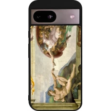 Coque Google Pixel 8a - Silicone rigide noir Tableau art - La Création d’Adam - Michel-Ange