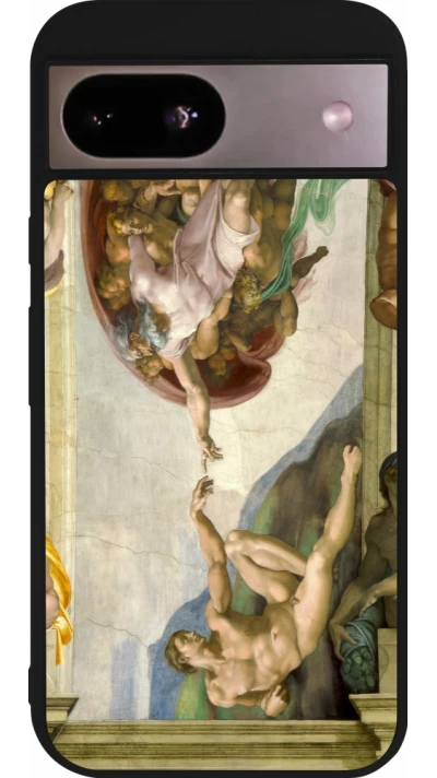 Coque Google Pixel 8a - Silicone rigide noir Tableau art - La Création d’Adam - Michel-Ange