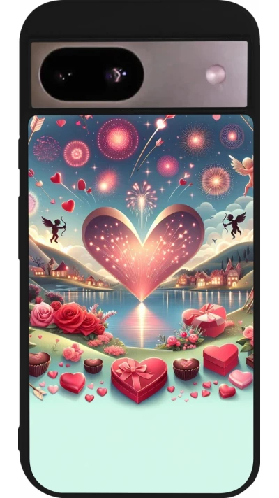 Coque Google Pixel 8a - Silicone rigide noir Valentine 2025 Chic