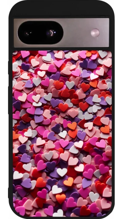 Coque Google Pixel 8a - Silicone rigide noir Valentine 2025 Confetti