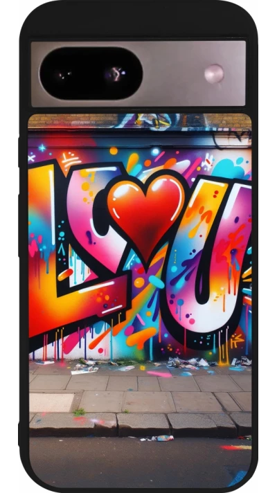 Coque Google Pixel 8a - Silicone rigide noir Valentine 2025 Love U Tag