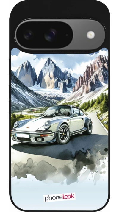 Google Pixel 9 / Pixel 9 Pro Case Hülle - Silikon schwarz Porsche 911 Berg Aquarell