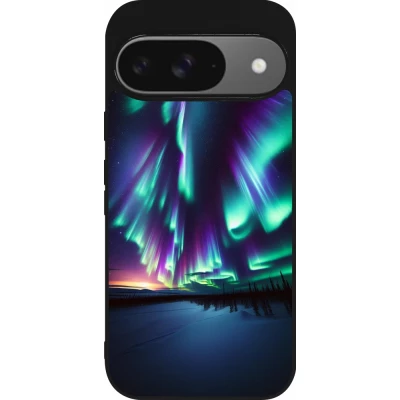 Google Pixel 9 / Pixel 9 Pro Case Hülle - Silikon schwarz Funkelndes Nordlicht
