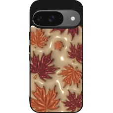 Coque Google Pixel 9 / Pixel 9 Pro - Silicone rigide noir Autumn 26 3D leaves