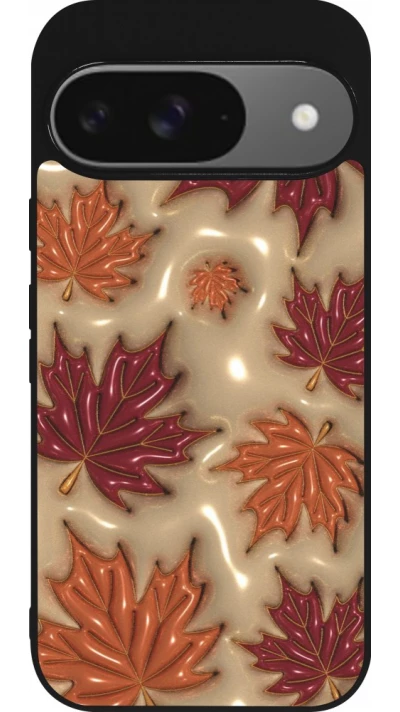 Coque Google Pixel 9 / Pixel 9 Pro - Silicone rigide noir Autumn 26 3D leaves
