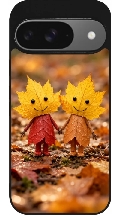Coque Google Pixel 9 / Pixel 9 Pro - Silicone rigide noir Autumn 26 Couple of leaves