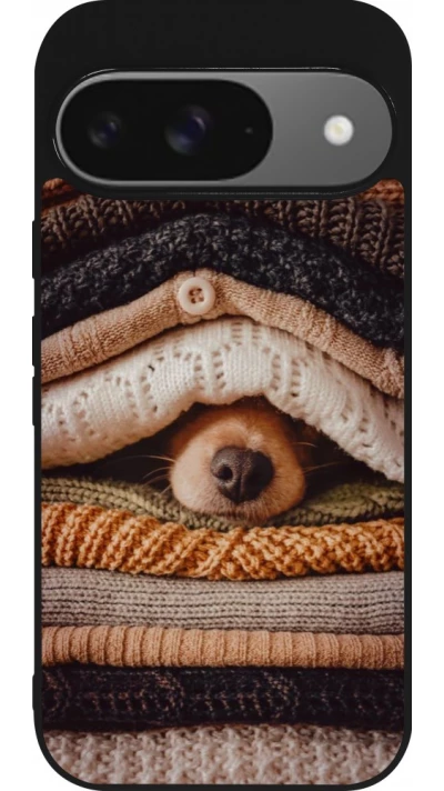 Coque Google Pixel 9 / Pixel 9 Pro - Silicone rigide noir Autumn 26 Dog under the covers