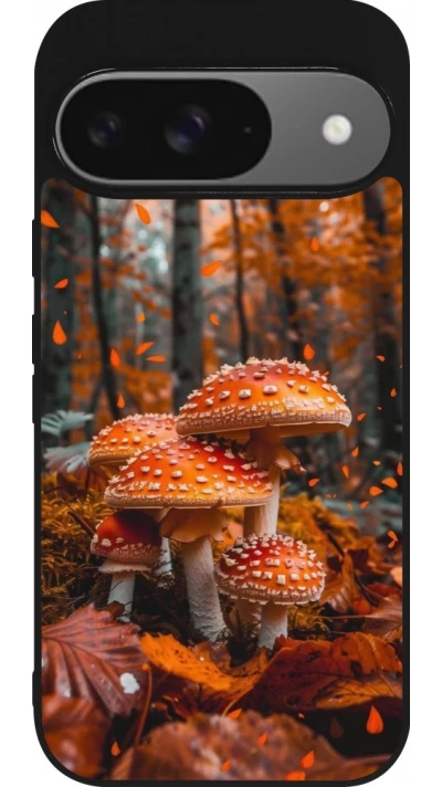 Coque Google Pixel 9 / Pixel 9 Pro - Silicone rigide noir Autumn 26 Mushrooms in the woods