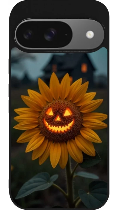 Coque Google Pixel 9 / Pixel 9 Pro - Silicone rigide noir Halloween 2026 Evil Sunflower