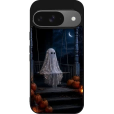 Coque Google Pixel 9 / Pixel 9 Pro - Silicone rigide noir Halloween 2026 Ghost on a swing