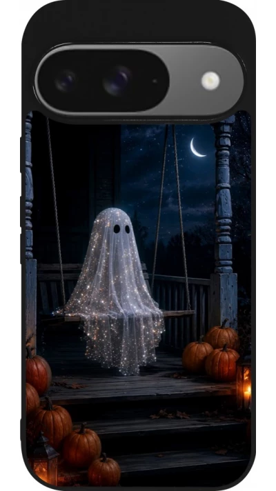Coque Google Pixel 9 / Pixel 9 Pro - Silicone rigide noir Halloween 2026 Ghost on a swing
