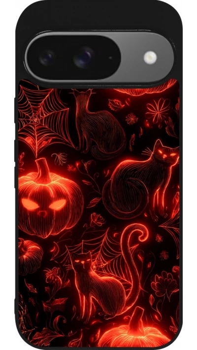 Coque Google Pixel 9 / Pixel 9 Pro - Silicone rigide noir Halloween 2026 Pattern Halloween