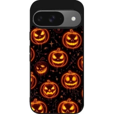 Coque Google Pixel 9 / Pixel 9 Pro - Silicone rigide noir Halloween 2026 Pattern Pumpkins