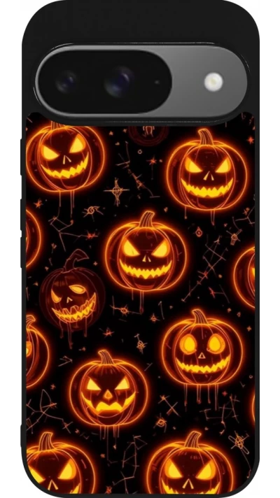 Coque Google Pixel 9 / Pixel 9 Pro - Silicone rigide noir Halloween 2026 Pattern Pumpkins