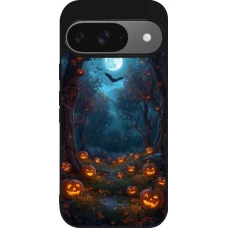 Coque Google Pixel 9 / Pixel 9 Pro - Silicone rigide noir Halloween 2026 Road of Pumpkins