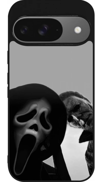 Coque Google Pixel 9 / Pixel 9 Pro - Silicone rigide noir Halloween 2026 Scream and Michael Myers