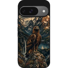 Google Pixel 9 / Pixel 9 Pro Case Hülle - Silikon schwarz Linocut Steinadler