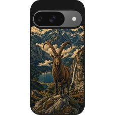 Google Pixel 9 / Pixel 9 Pro Case Hülle - Silikon schwarz Linocut Steinbock