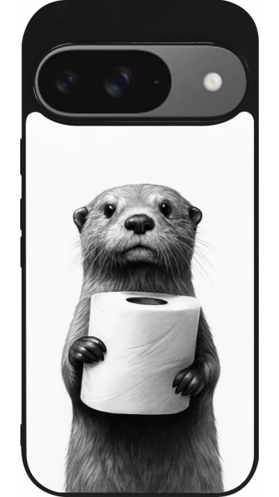 Google Pixel 9 / Pixel 9 Pro Case Hülle - Silikon schwarz Otter Toilettenpapier